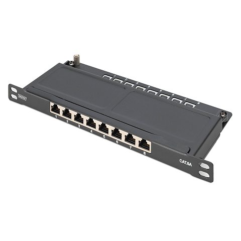 Digitus CAT 6A Slim Patch Panel, geschirmt, 8-Port, 0,5 HE, 10", schwarz