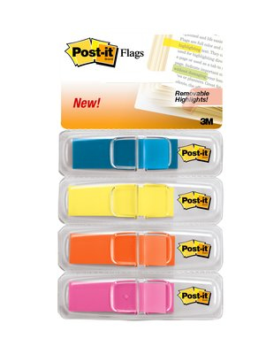 Post-It Highlighting Flags, Bright Colors, 1/2 in Wide, 35/Disp, 4 Disp/Pack Selbstklebende Fahne 35 Blätter