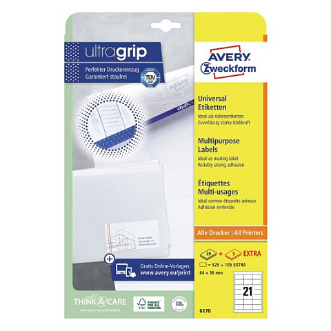 Avery 6170 Weiß Selbstklebendes Druckeretikett