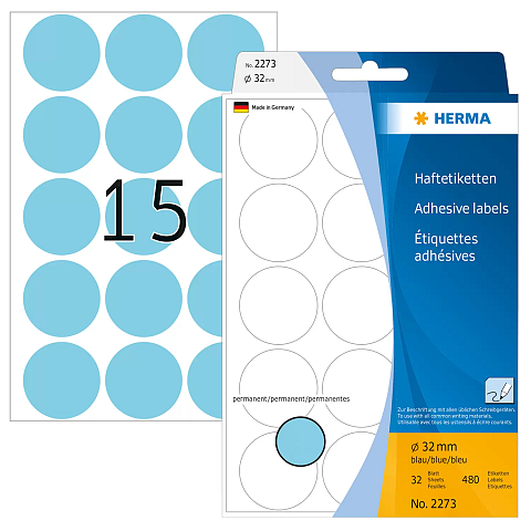 HERMA Vielzwecketiketten/Farbpunkte Ø 32 mm rund blau Papier matt Handbeschriftung 480 St.