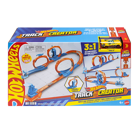 Hot Wheels Track Builder Track Creator Dreifach-Looping-Pack und Spielzeugauto im Maßstab 1:64, Trackbauset
