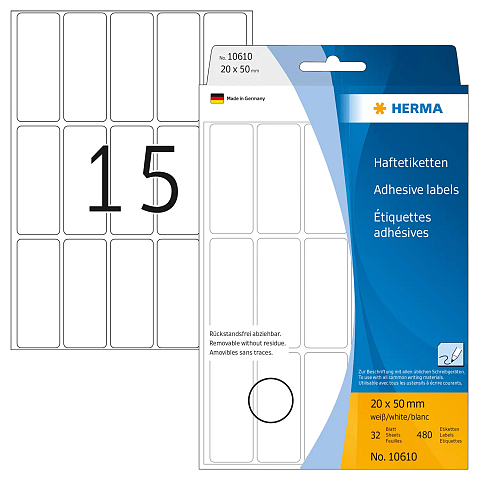 HERMA Vielzwecketiketten 20x50 mm weiß Movables/ablösbar Papier matt 480 St