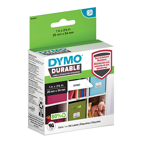 DYMO Original LabelWriter Hochleistungs-Etiketten | 25 mm x 54 mm | weißes Kunststoff-Etikett | Rolle mit 160 Etiketten | für LabelWriter-Beschriftungsgerät