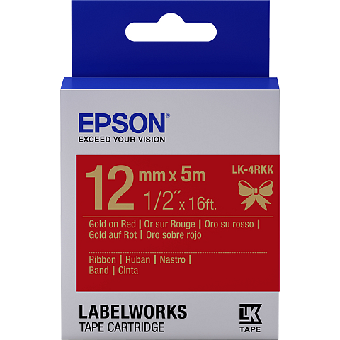 Epson Etikettenkassette, Satinband LK-4RKK Gold/Rot 12 mm (5 m)