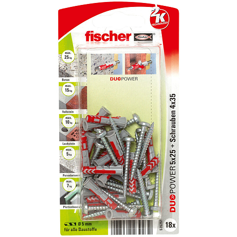 Fischer DuoPower 18 Stück(e) Schrauben- & Dübelsatz 25 mm
