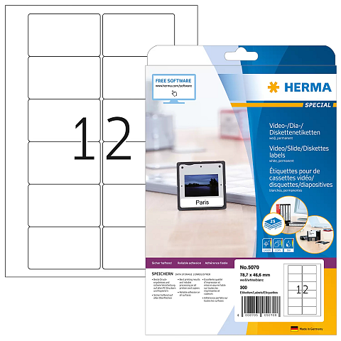 HERMA Video-Etiketten A4 78.7x46.6 mm weiß Papier matt 300 St.