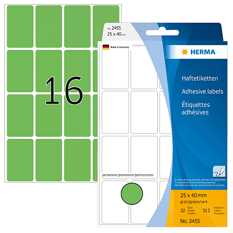 HERMA Vielzwecketiketten 25x40 mm grün Papier matt Handbeschriftung 512 St.