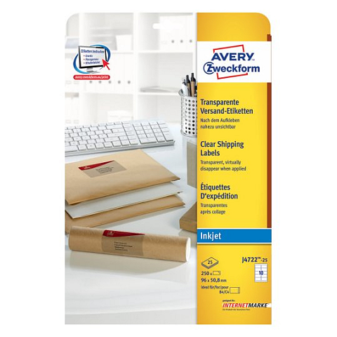 Avery J4722-25 selbstklebendes Etikett Abgerundetes Rechteck Permanent Transparent 250 Stück(e)
