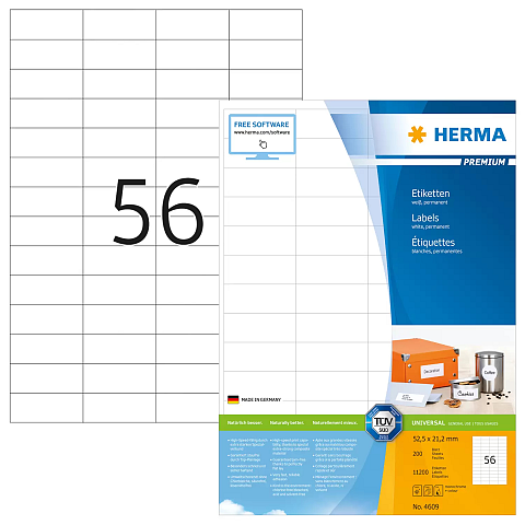 HERMA Etiketten Premium A4 52.5x21.2 mm weiß Papier matt 11200 St.