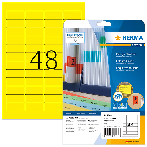 HERMA Farbige Etiketten A4 45.7x21.2 mm gelb Papier matt 960 St.