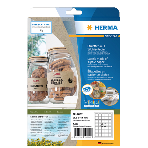 HERMA 10751 selbstklebendes Etikett Rechteck Permanent Braun 16000 Stück(e)
