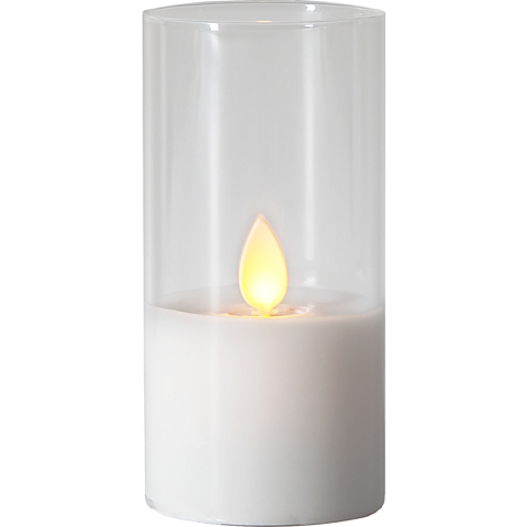 Star Trading LED-Kerze Twinkel Glas Wachs 5x5x10cm weiß