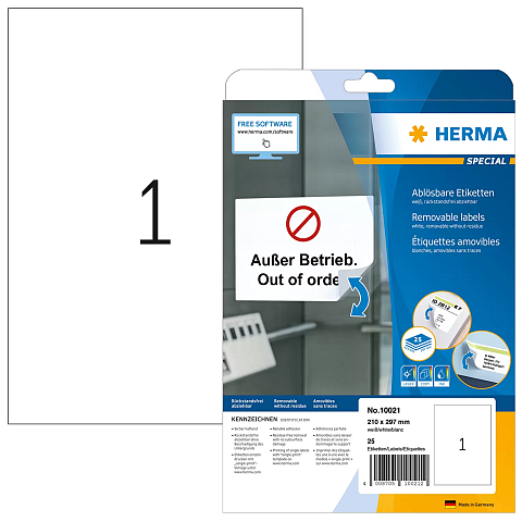 HERMA Ablösbare Etiketten A4 210x297 mm weiß Movables/ablösbar Papier matt 25 St.