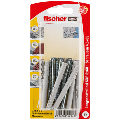 Fischer 94363 Schraubanker/Dübel 8 Stück(e) Schrauben- & Dübelsatz 60 mm