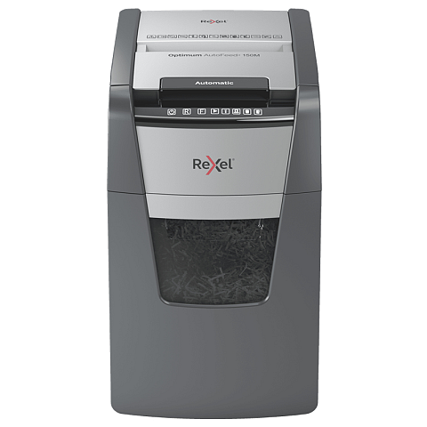 Rexel Optimum AutoFeed+ 150M Aktenvernichter Mikrogeschnittene Zerkleinerung 55 dB 22 cm Schwarz, Grau