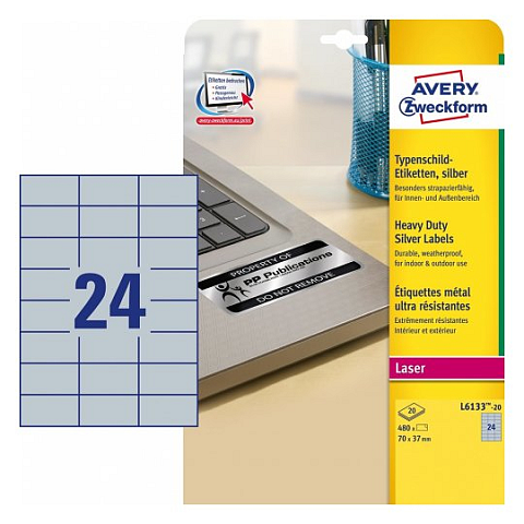 Avery L6133-20 Druckeretikett Silber Selbstklebendes Druckeretikett