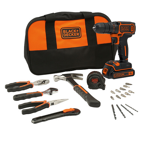 Black & Decker BDCDC18HTSA-QW Bohrmaschine Schlüssel Schwarz, Orange