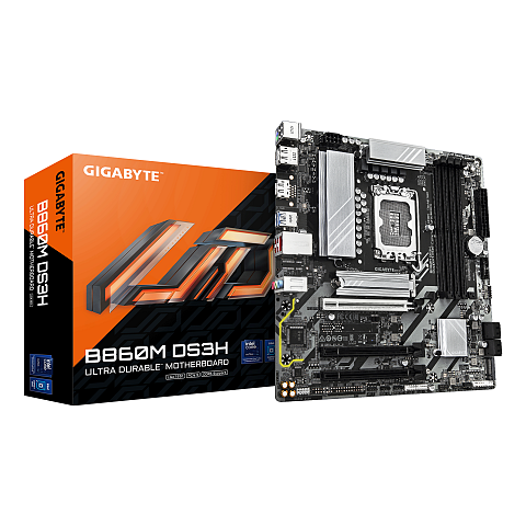 GIGABYTE B860M DS3H Mainboard - Intel Core Ultra CPUs, 5+1+2+1 Phasen VRM, bis zu 9066MHz DDR5, 1xPCIe 5.0 + 1xPCIe 4.0 M.2, 2,5 GbE LAN, USB 3.2 Gen 2