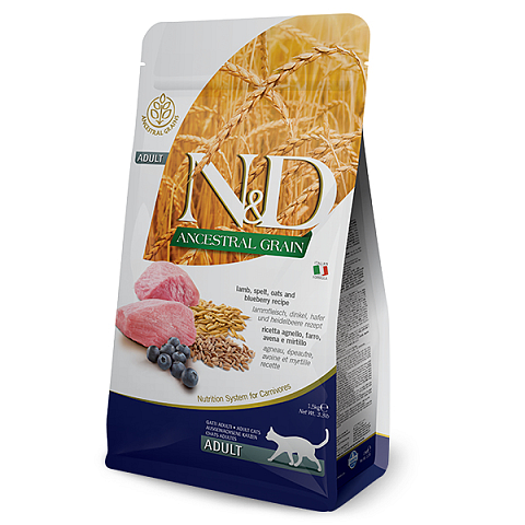 Farmina Pet Food N&D Ancestral Grain Katzen-Trockenfutter 5 kg Adult Heidelbeere, Lamm