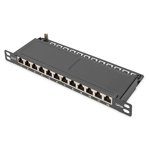 Digitus CAT 6A Slim Patch Panel, geschirmt, 12-Port, 0,5 HE, 10", schwarz