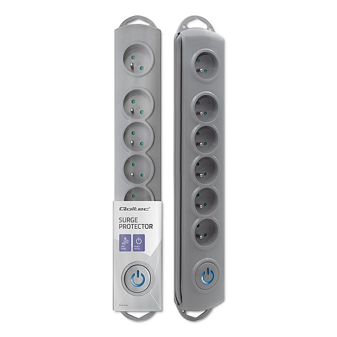 Qoltec 50199 Verlängerungskabel 5 m 6 AC-Ausgänge Drinnen Grau