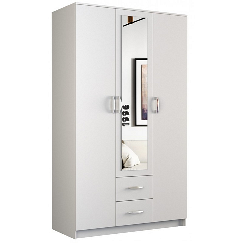 Topeshop ROMANA 120 BIEL Schlafzimmer-Schrank 6 Regale 3 Tür(en) Weiß Garderobe