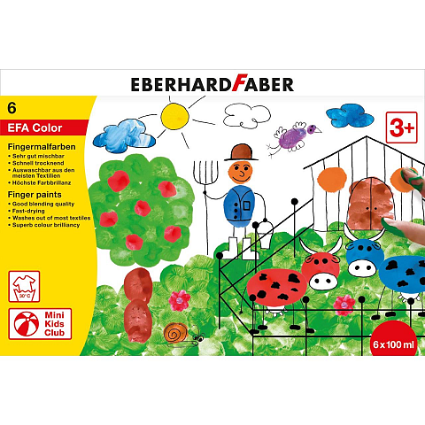 Eberhard Faber EFAColor Abwaschbare Fingerfarbe Schwarz, Blau, Grün, Rot, Weiß, Gelb
