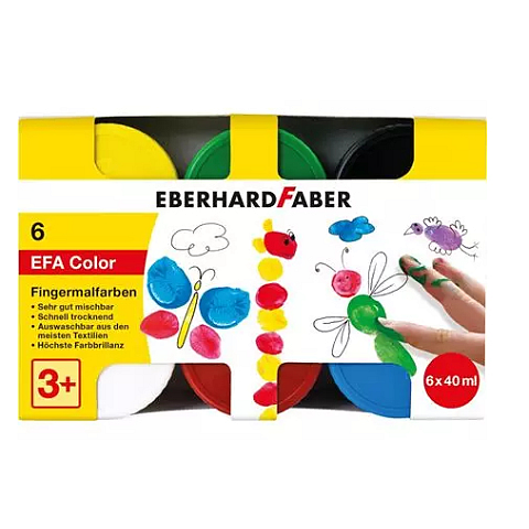 Eberhard Faber 578606 Abwaschbare Fingerfarbe Schwarz, Blau, Grün, Rot, Weiß, Gelb