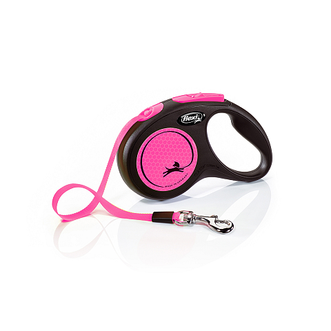Flexi Neon 5 m Schwarz, Pink Hund Rückziehbare Leine