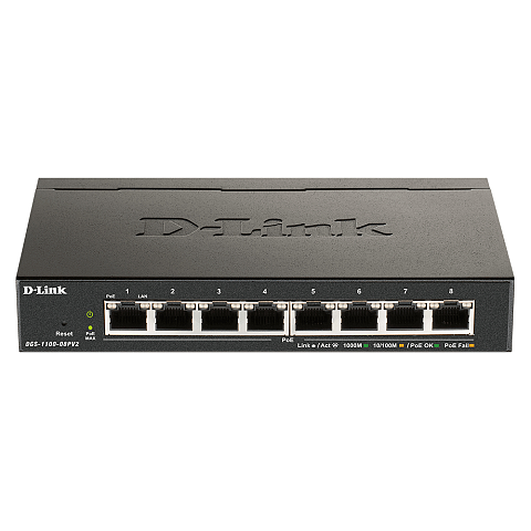 D-Link DGS-1100-08PV2 Managed L2/L3 Gigabit Ethernet (10/100/1000) Power over Ethernet (PoE) Schwarz