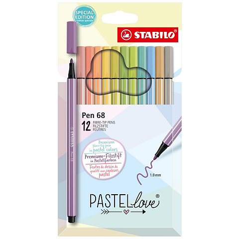 STABILO Pen 68 Filzstift Medium Beige, Blau, Grün, Hellgrün, Orange, Pastell, Pfirsich, Violett, Gelb 12 Stück(e)
