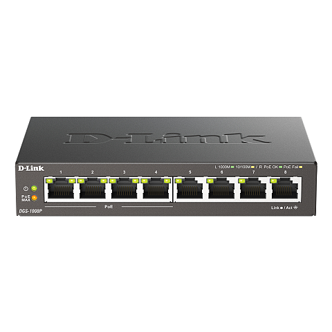 D-Link DGS-1008P/E Netzwerk-Switch Unmanaged L2 Gigabit Ethernet (10/100/1000) Power over Ethernet (PoE) Desktop Schwarz