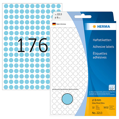 HERMA Vielzwecketiketten/Farbpunkte Ø 8 mm rund blau Papier matt Handbeschriftung 5632 St.