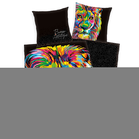 HERDING Bureau Artistique Satin Bettwäsche-Set 'Löwe' - 80-x-80-cm-135-x-200-cm