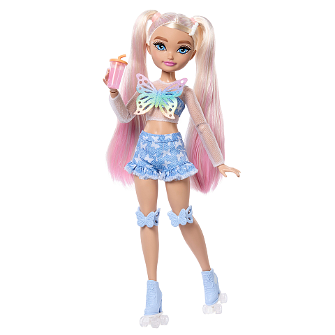 Barbie Dream Besties „Malibu“ Rollschuh-Modepuppe mit 9 Teilen zum Thema Make-up
