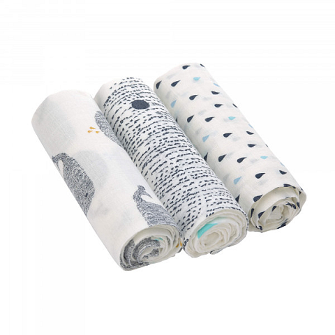 Lässig Mulltücher (3 Stk) - Heavenly Soft Swaddle L, Little Water Whale