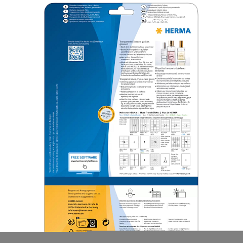 HERMA Etiketten transparent glasklar A4 96x50.8 mm transparent klar Folie glänzend 250 St.