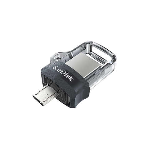 SanDisk Ultra Dual m3.0 USB-Stick 64 GB USB Type-A / Micro-USB 3.2 Gen 1 (3.1 Gen 1) Schwarz, Silber, Transparent
