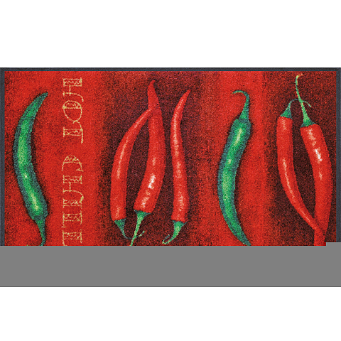 wash+dry Hot Chili Dekorative Fußmatte Drinnen Rechteckig Grün, Rot