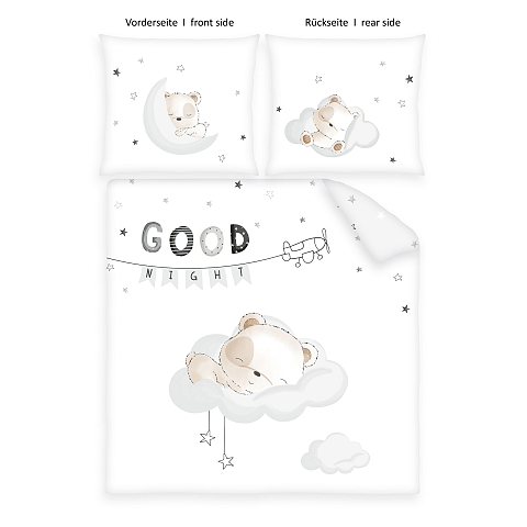 HERDING babybest® Wiegen- und Wagenbettwäsche-Set ‘sleeping little bear’ – 80×80 cm, Renforcé