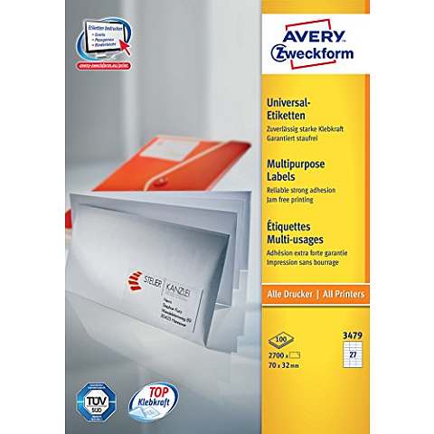 Avery Universal-Etiketten, weiß, 70 x 32 mm, permanent