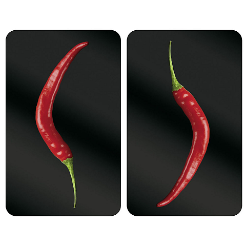 WENKO Hot Peperoni Küchen-Schneidebrett Rechteckig Kunststoff, Gehärtetes Glas, Thermoplastisches Elastomer (TPE) Schwarz, Rot