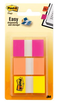 Post-It Flags, Pink, Orange, Yellow, 1 in wide, 60/On-the-Go Dispenser Selbstklebende Fahne 60 Blätter