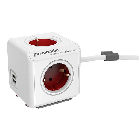 Allocacoc 2402RD/FREUPC Verlängerungskabel 1,5 m 4 AC-Ausgänge Drinnen Rot, Weiß