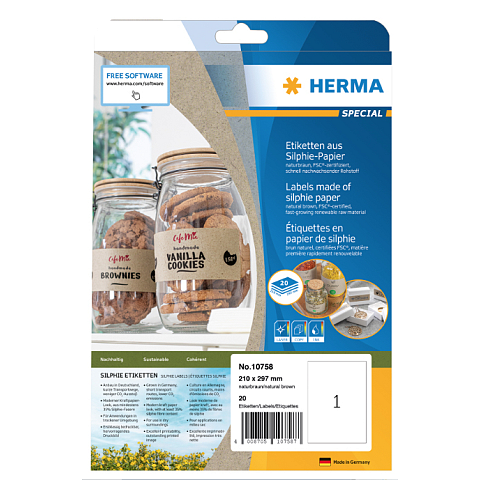 HERMA 10758 selbstklebendes Etikett Rechteck Permanent Braun 20 Stück(e)