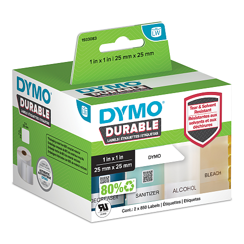 DYMO Original LabelWriter Hochleistungs-Etiketten | 25 mm x 25 mm | weißes Kunststoff-Etikett | Rolle mit 1.700 Etiketten | für LabelWriter-Beschriftungsgerät