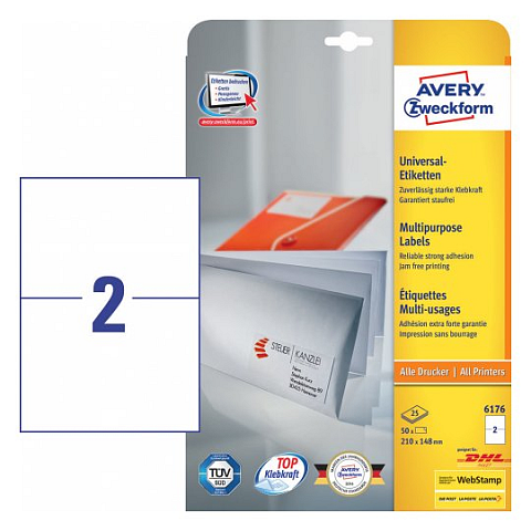 Avery 6176 selbstklebendes Etikett Rechteck Permanent Weiß 50 Stück(e)
