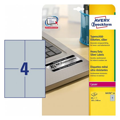Avery L6134-20 Druckeretikett Silber Selbstklebendes Druckeretikett