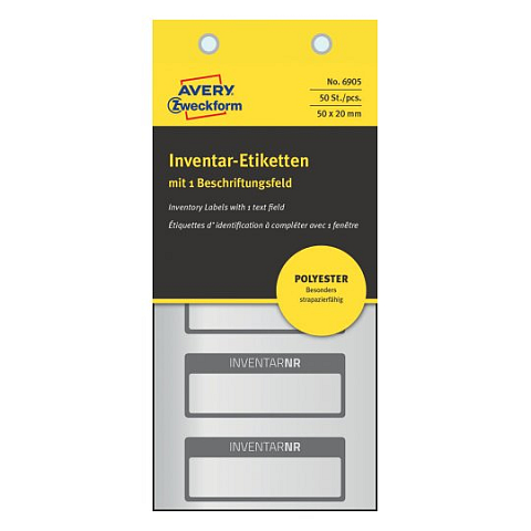 Avery 6905 selbstklebendes Etikett Rechteck Permanent Metallisch, Weiß 50 Stück(e)
