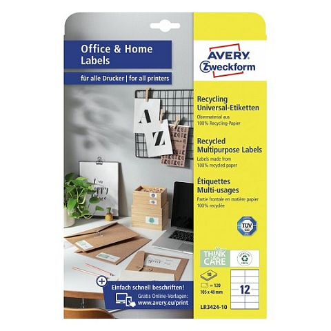 Avery LR3424-10 selbstklebendes Etikett Rechteck Permanent Weiß 120 Stück(e)